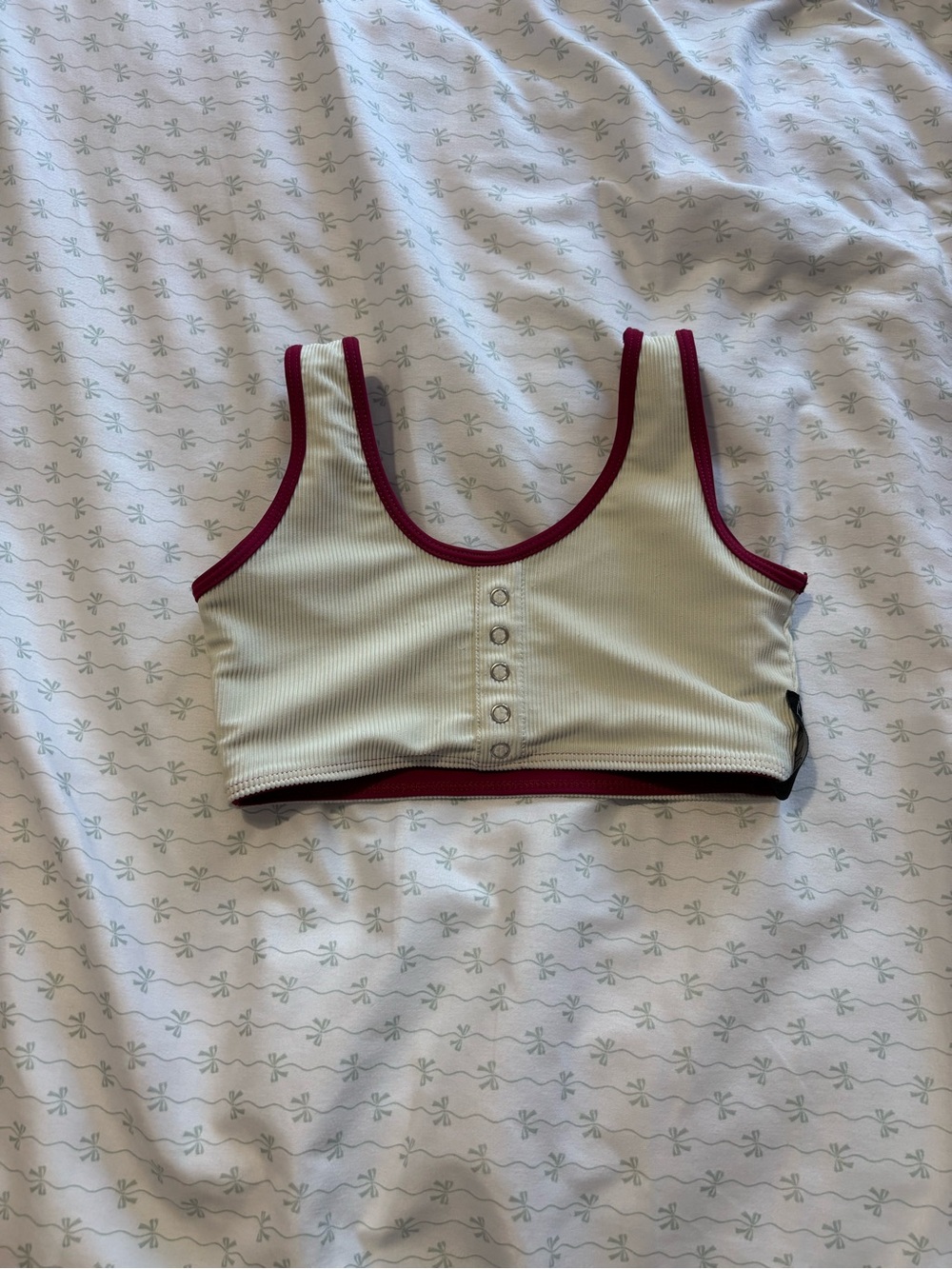 Ribbed Scoop Neck Crop Tank Top - Cream with Berry Trim Tiger Friday